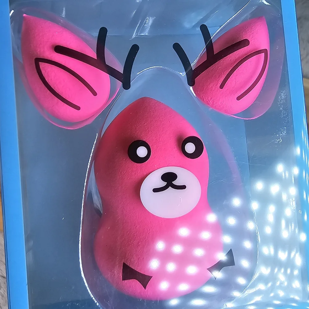Pink Makeup Beauty Blender Set Cute Reindeer Three Piece Full Size & Mini New